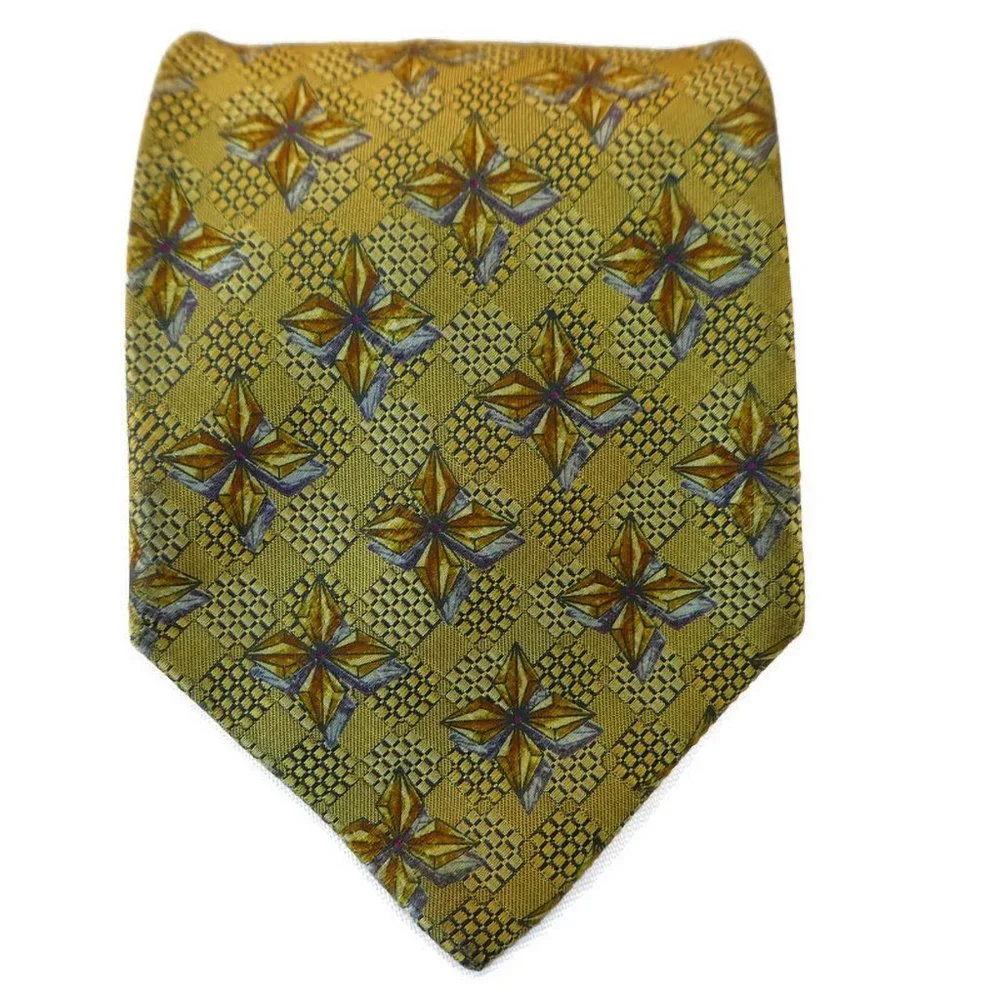 SiLK Ermenegildo Zegna Designer Pure Silk Tie Italy Gold Star Padded